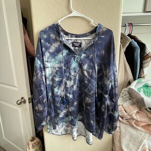 Johnny Was Navy and White Tie-Dye Hoodie